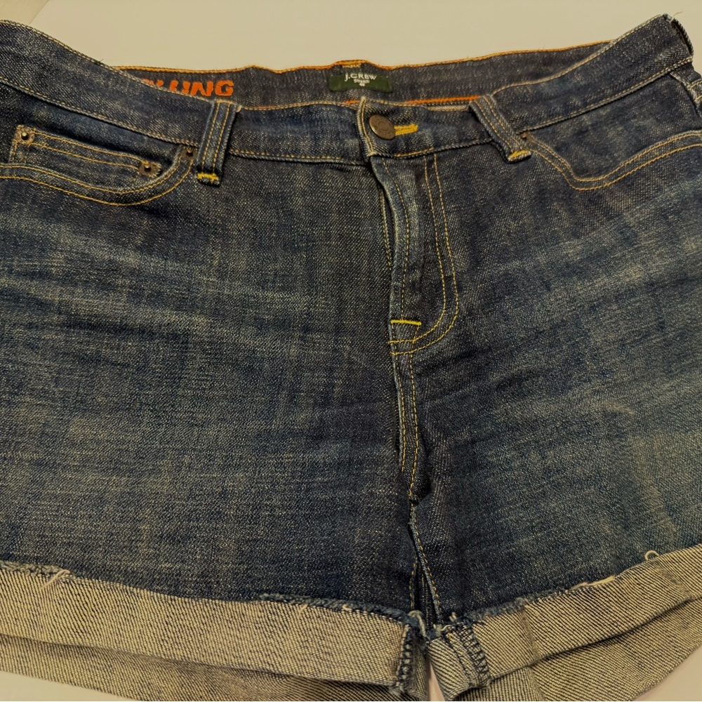 J. Crew Factory Shorts Mid Rise Stretch Hipslung Dark Blue Denim Cuffed EUC - Picture 13 of 13